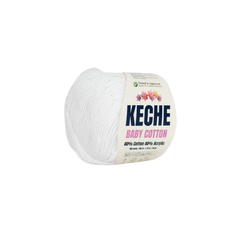 Keche Cotton Yarn, 60% Cotton 40% Acrylic Yarn, Soft Cotton Yarn for Crochet and Knitting, Amigurumi Yarn 1 Skein/Ball 1.76 Oz (50g) / 180 Yrds (165m) - White - Image 1