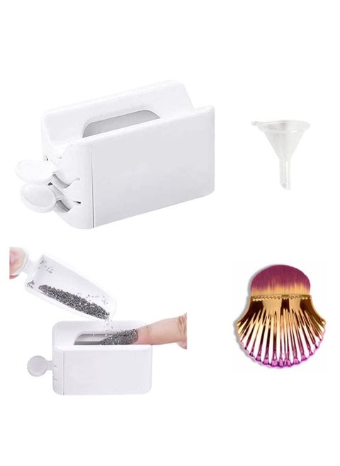 Dip Powder Recycling Tray System with Scoop, Nail Dip Container Portable Dipping Powder Storage Box with Soft Colorful Nail Dip Powder Brush for DIY Nail Art Manicure Molding Case Container Tool