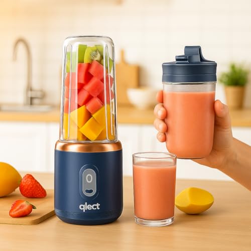 QLECT Portable Blender Juicer 45W with 1500mAh Battery – Rechargeable Smoothie Maker for Shakes, Juices, Protein Drinks & Travel – Personal Mini Mixer Bottle for Home, Office & Outdoor Use(Blue) - Image 5