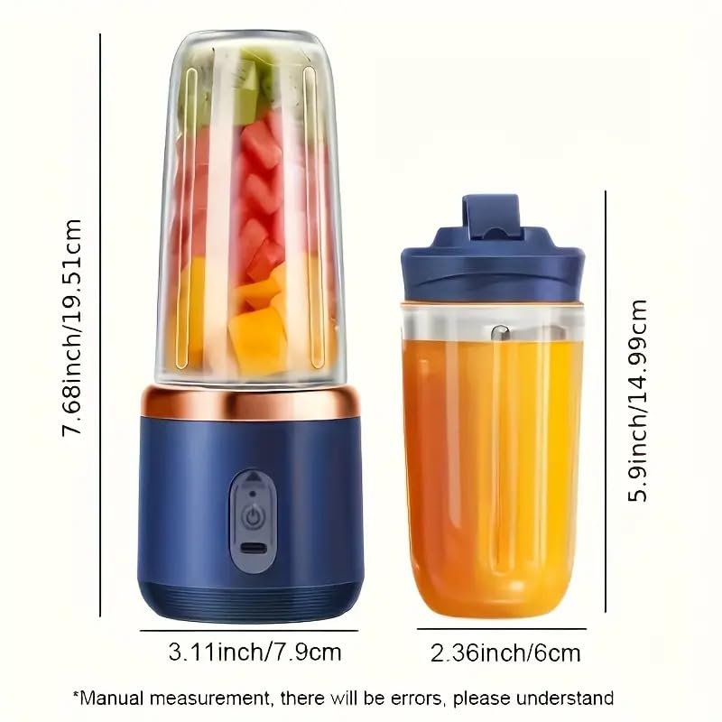 QLECT Portable Blender Juicer 45W with 1500mAh Battery – Rechargeable Smoothie Maker for Shakes, Juices, Protein Drinks & Travel – Personal Mini Mixer Bottle for Home, Office & Outdoor Use(Blue) - Image 3