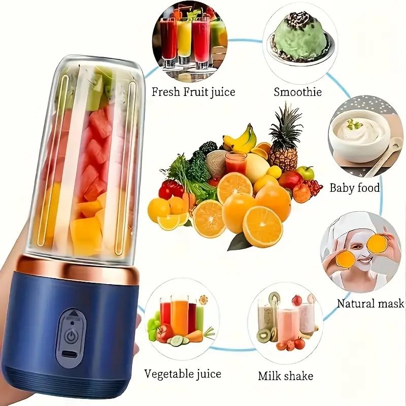 QLECT Portable Blender Juicer 45W with 1500mAh Battery – Rechargeable Smoothie Maker for Shakes, Juices, Protein Drinks & Travel – Personal Mini Mixer Bottle for Home, Office & Outdoor Use(Blue) - Image 4