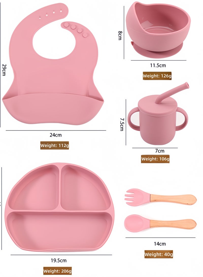 loyal Baby Feeding Set, 9Pcs Silicone Baby Tableware Set with Suction Bowl, Divided Plate, Spoon and Fork Adjustable Bib Food Grade, Baby Weaning Set - Image 2