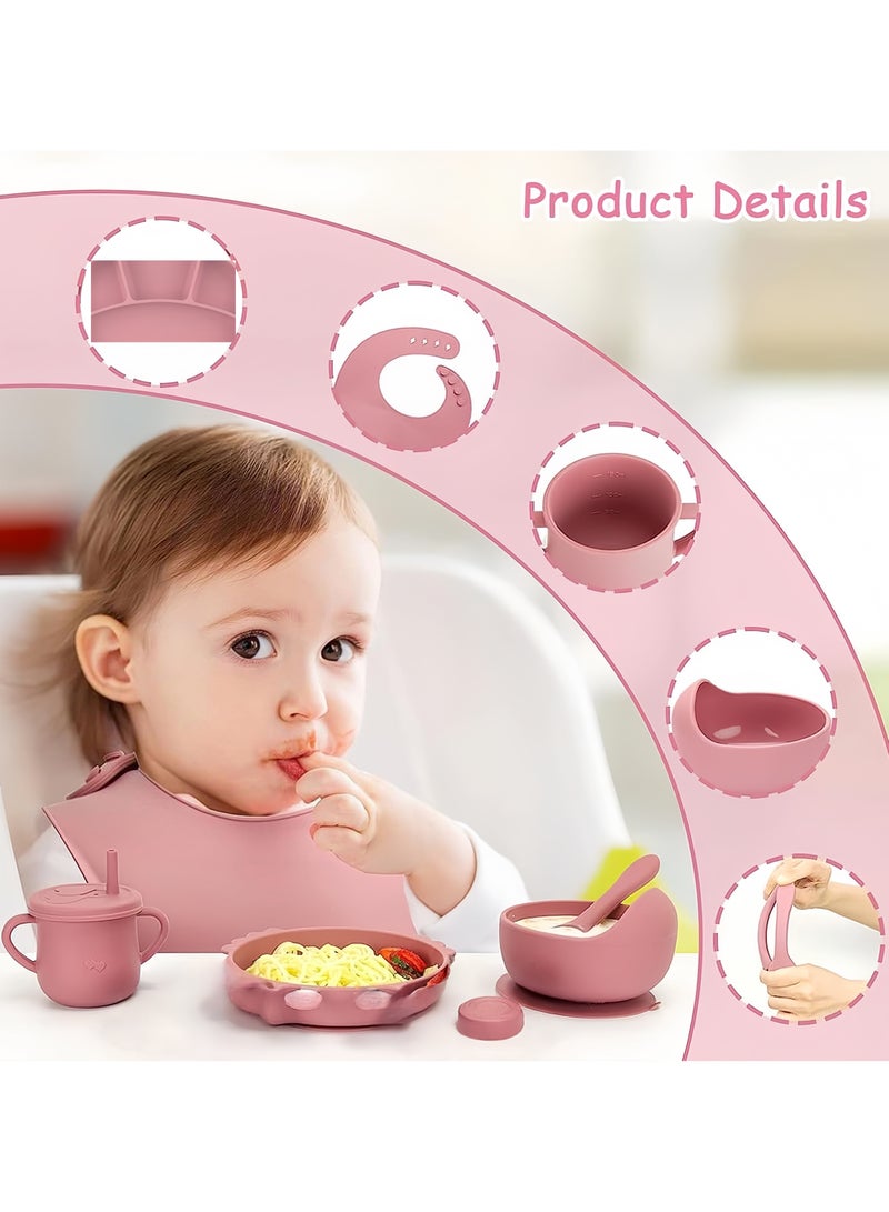 loyal Baby Feeding Set, 9Pcs Silicone Baby Tableware Set with Suction Bowl, Divided Plate, Spoon and Fork Adjustable Bib Food Grade, Baby Weaning Set - Image 3