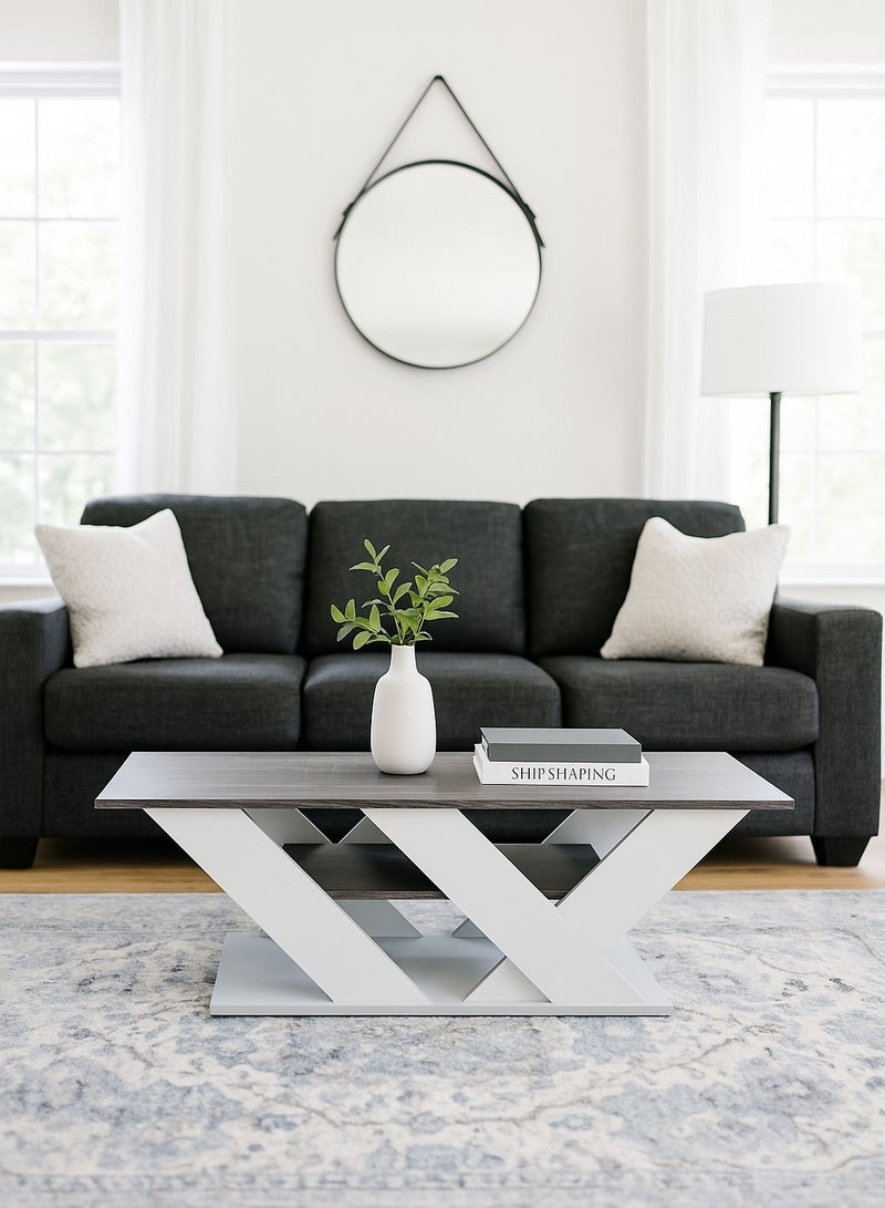 AFT Modern Two-Tone Coffee Tables / Center table with shelf in the middle for Sofas: Stylish Storage Solutions for a Clutter-Free Living Room. Ideal for serving snacks, displaying decor, or as a footrest. (Top Charcoal Gray and body light Gray) Arfan - Image 1