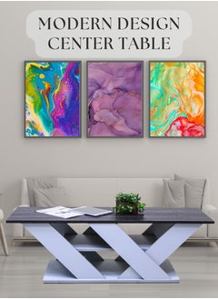 AFT Modern Two-Tone Coffee Tables / Center table with shelf in the middle for Sofas: Stylish Storage Solutions for a Clutter-Free Living Room. Ideal for serving snacks, displaying decor, or as a footrest. (Top Charcoal Gray and body light Gray) Arfan  - Image 1
