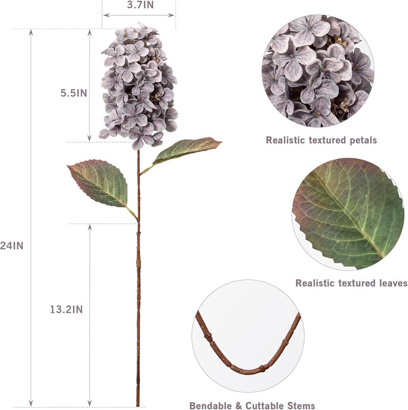 Ttranewsoo Fake Flowers Hydrangea Silk Flowers with Stems, Fake Grayish Hydrangea Artificial Flowers Winter Flowers Artificial for Decoration Vase Decor 24"（Grayish Purple ） 8PCS Wthout Vase - Image 3