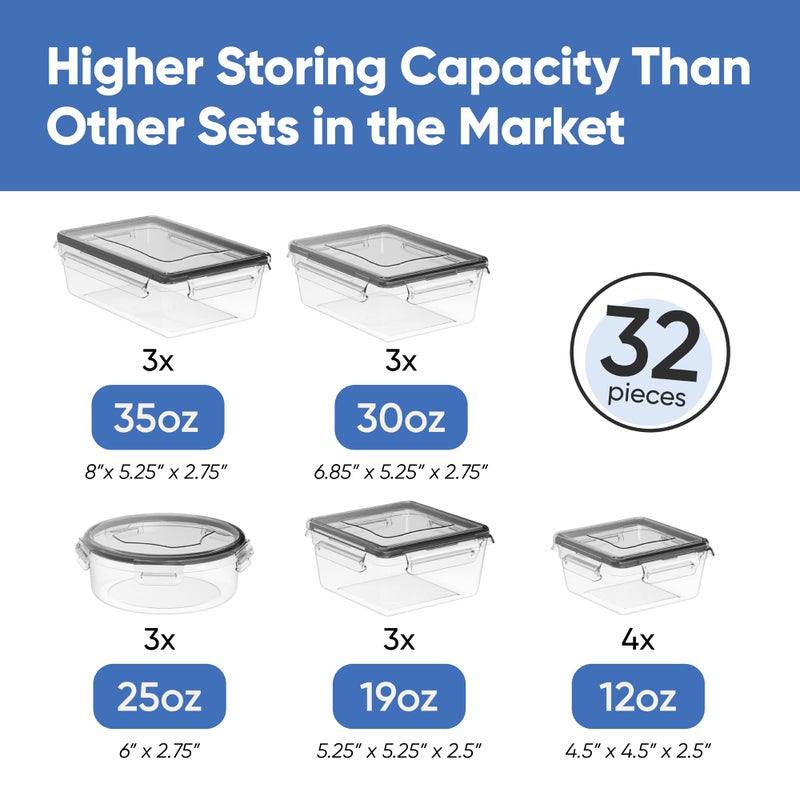 Chef's Path 32 Piece Airtight Food Storage Containers with Easy Snap Lids, 16 Containers and Lids, Stackable Kitchen and Pantry Canisters for Meal Prep and Food Storage - Transparent - Image 2