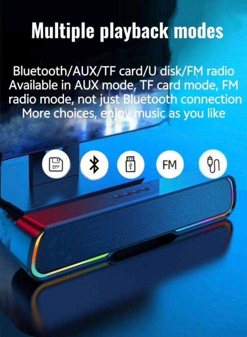 كيلا مكبرات صوت بلوتوث للألعاب، سماعه بلوتوث كبيره محمولة مع إضاءة RGB متعددة الألوان، مكبر صوت بلوتوث USB بقوة 5 وات وتقنية 5.0، مكبر صوت يعمل مع الكمبيوتر واللاب توب والموبايل عبر مدخل 3.5mm، صوت نقي وعميق، تصميم أنيق، هدية رائعة - Image 2