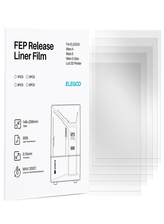ELEGOO 5PCS FEP Release Film for Mars 4 & Mars 5 & Mars 5 Ultra Resin 3D Printer with 95% Light Transmittance, 206 * 146mm, 0.15mm Thickness - Image 1