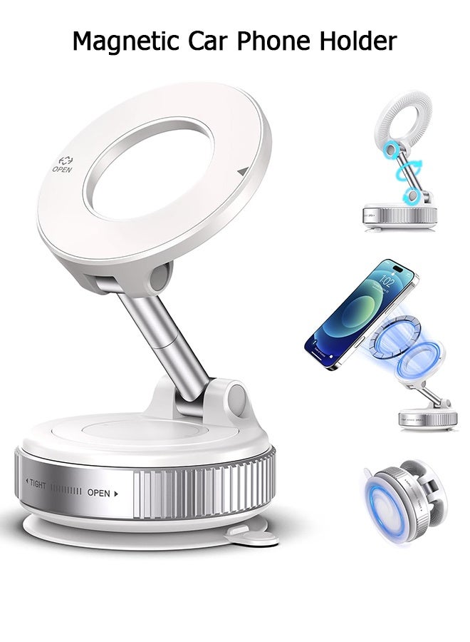 Wffo Strong Magnetic Car Phone Holder for MagSafe - Ultra Vacuum Suction Cup Phone Mount 360° Cell Phone Holders - for Your Car for All Smartphones & All Car Models - White - Image 1