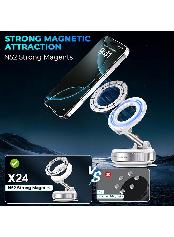 Wffo Strong Magnetic Car Phone Holder for MagSafe - Ultra Vacuum Suction Cup Phone Mount 360° Cell Phone Holders - for Your Car for All Smartphones & All Car Models - White - Image 4