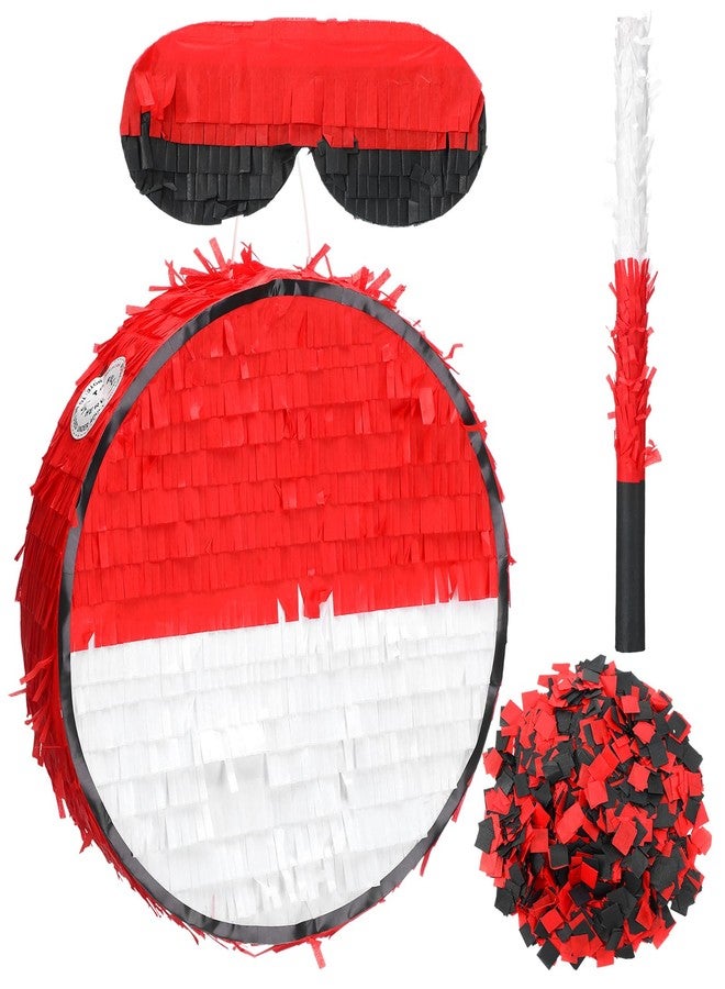 Lunmon Cartoon Animation Piñata Red and White Ball Cartoon Birthday Party Favors Anime Themed Fiesta Decorations Piñata with Batting Stick Eye Mask and Confetti for Video Nights Sports Team - Image 1