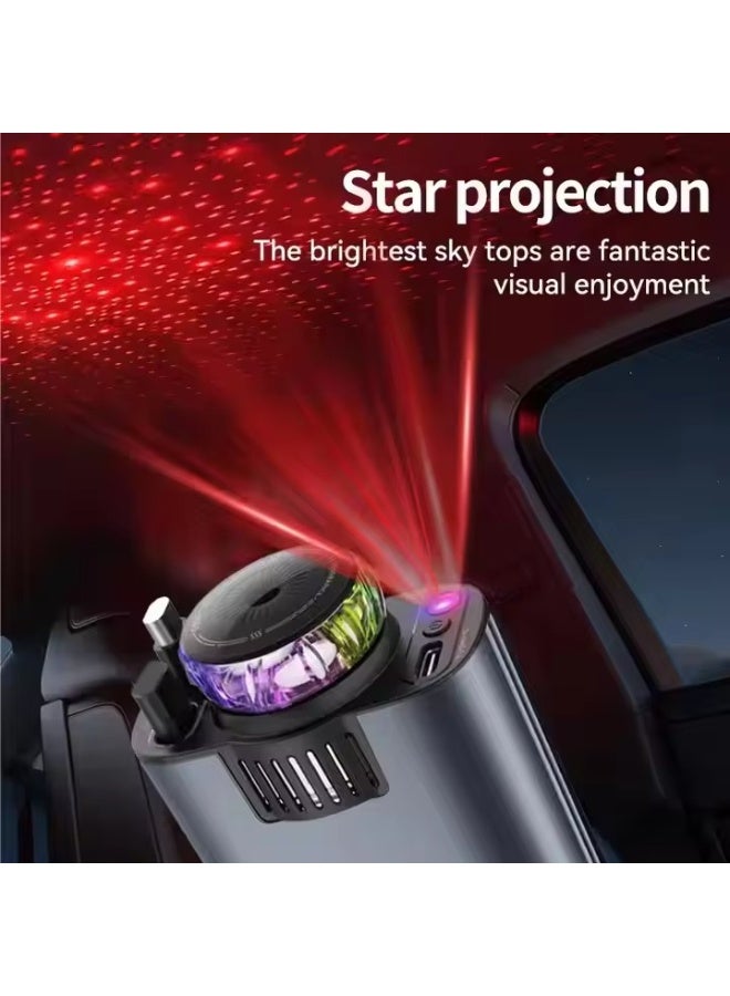 5-in-1 Starlight Car Charger with Dual Retractable Cables - 45W Ultra Fast PD & USB-C Adapter - Built-in Refillable Aromatherapy Diffuser & LED Star Projection Night Light - Universal Compatibility for iPhone & Android (Space Grey) - Image 1