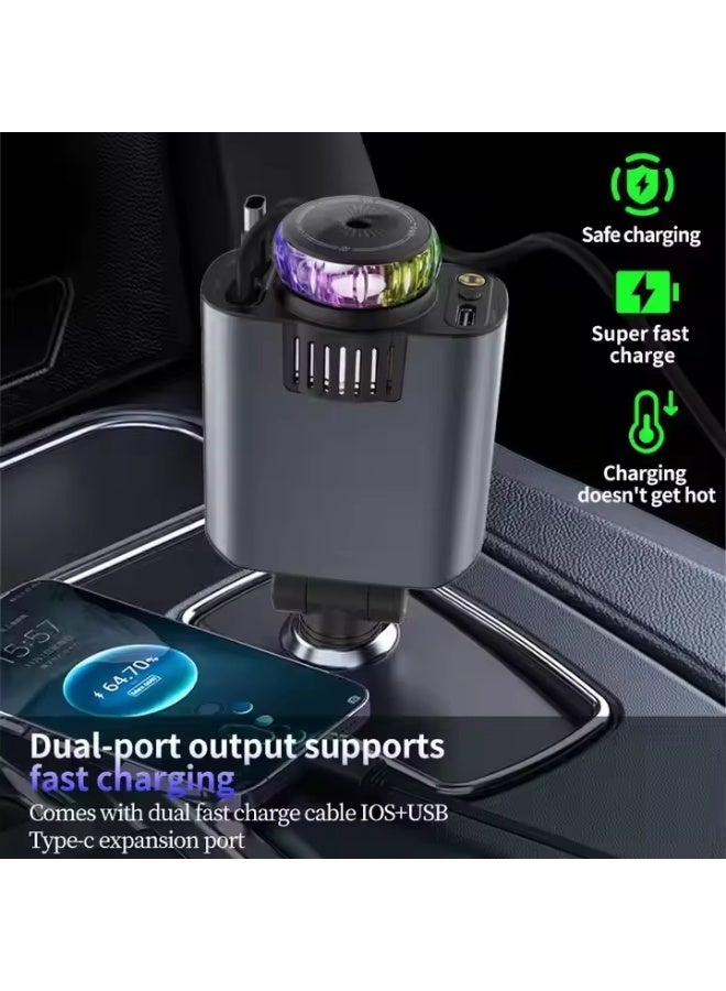 5-in-1 Starlight Car Charger with Dual Retractable Cables - 45W Ultra Fast PD & USB-C Adapter - Built-in Refillable Aromatherapy Diffuser & LED Star Projection Night Light - Universal Compatibility for iPhone & Android (Space Grey) - Image 2