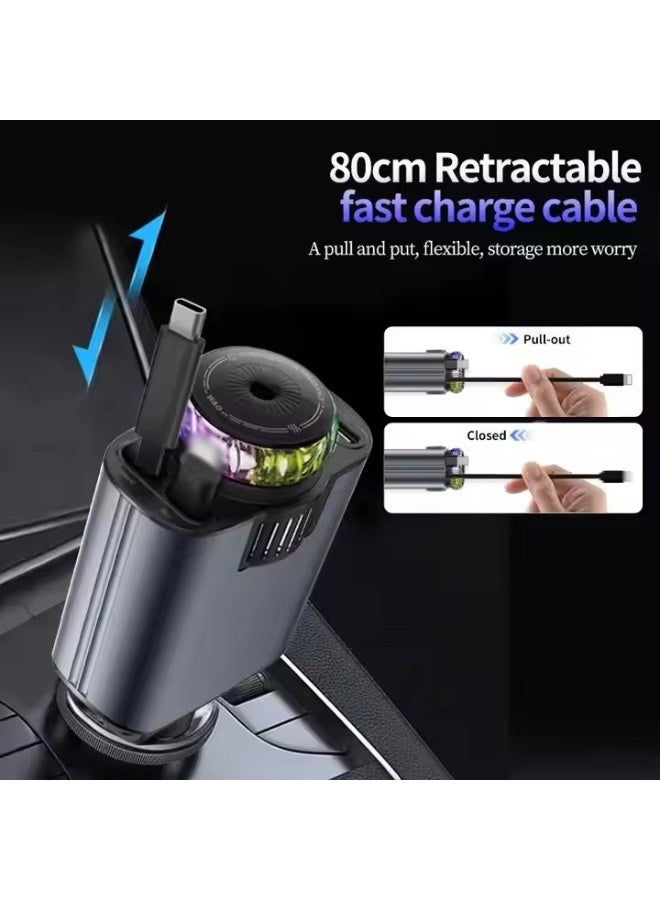 5-in-1 Starlight Car Charger with Dual Retractable Cables - 45W Ultra Fast PD & USB-C Adapter - Built-in Refillable Aromatherapy Diffuser & LED Star Projection Night Light - Universal Compatibility for iPhone & Android (Space Grey) - Image 3