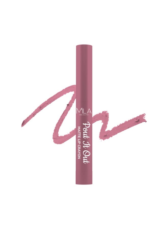 ميلا بيوتي قلم الشفاه المطفي «Pout It Out» من Mila Beauté | غني بالألوان ومُغنى بزيت الجوجوبا | لمسة نهائية مطفية ناعمة | قوام كريمي وخفيف الوزن | سهل التطبيق | اللون - (Merida 1.25 جم) - Image 1