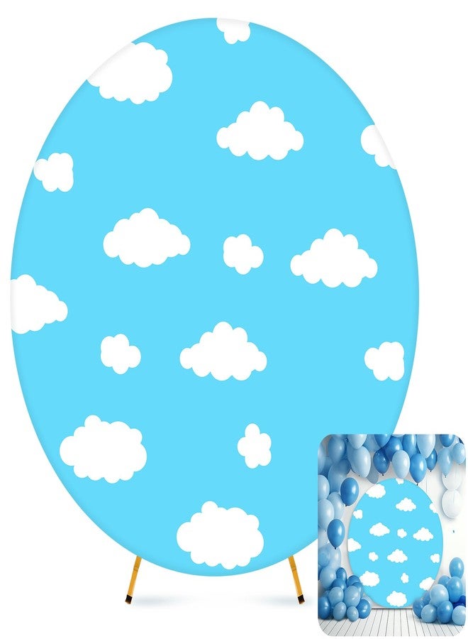 Tingjoo Round Backdrop Cover Blue Sky White Clouds 7.2ft Arch Backdrop Cover Birthday Photo Photography Background for Baby Shower Wedding Decorations Anniversary - Image 1