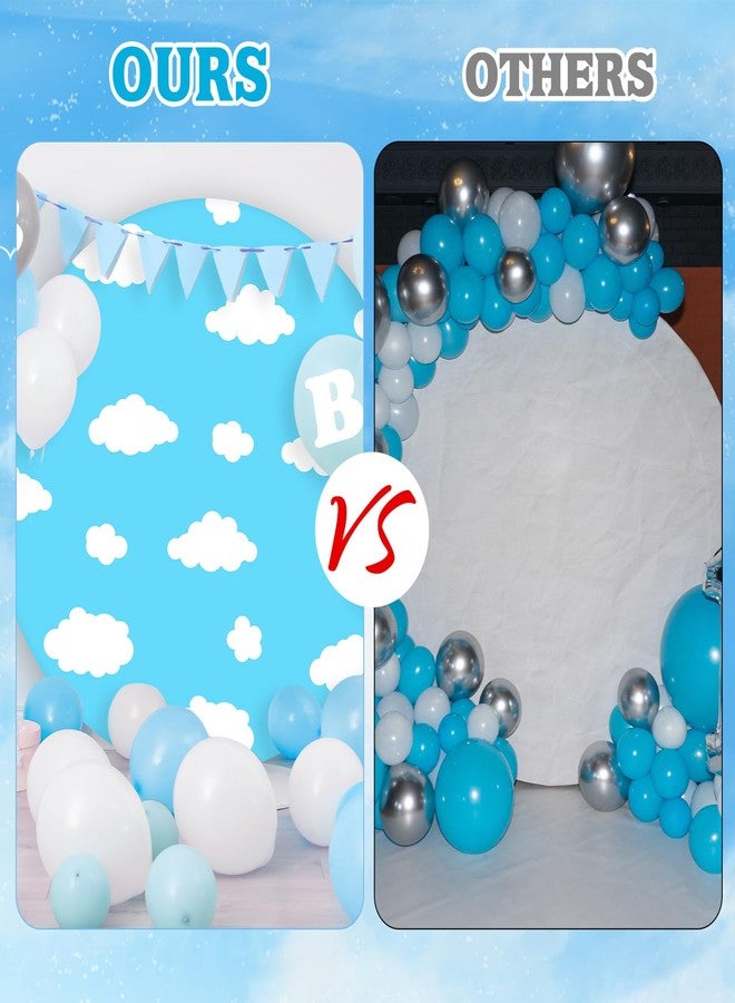 Tingjoo Round Backdrop Cover Blue Sky White Clouds 7.2ft Arch Backdrop Cover Birthday Photo Photography Background for Baby Shower Wedding Decorations Anniversary - Image 4
