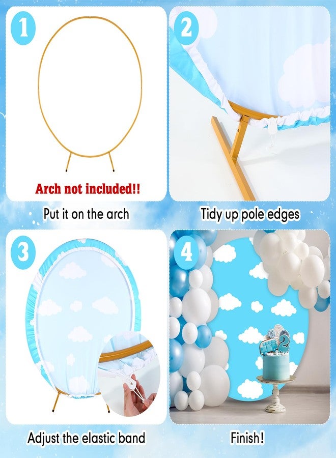 Tingjoo Round Backdrop Cover Blue Sky White Clouds 7.2ft Arch Backdrop Cover Birthday Photo Photography Background for Baby Shower Wedding Decorations Anniversary - Image 3