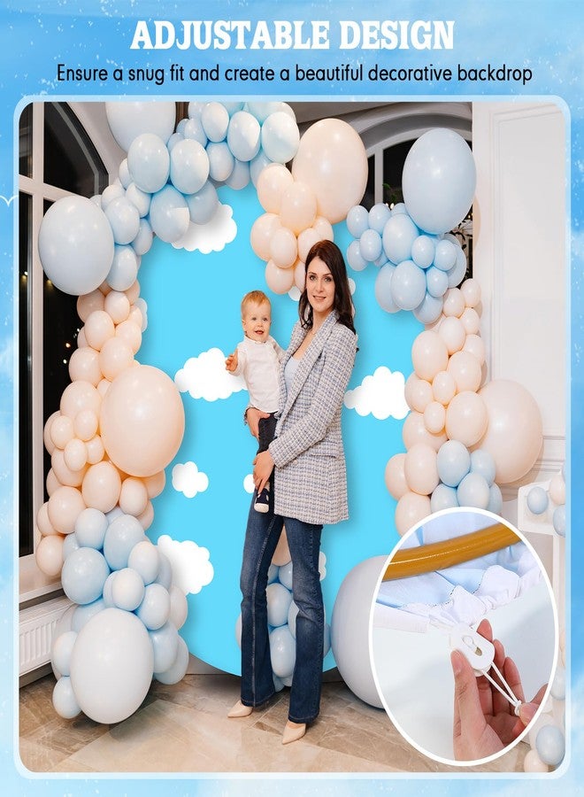 Tingjoo Round Backdrop Cover Blue Sky White Clouds 7.2ft Arch Backdrop Cover Birthday Photo Photography Background for Baby Shower Wedding Decorations Anniversary - Image 5