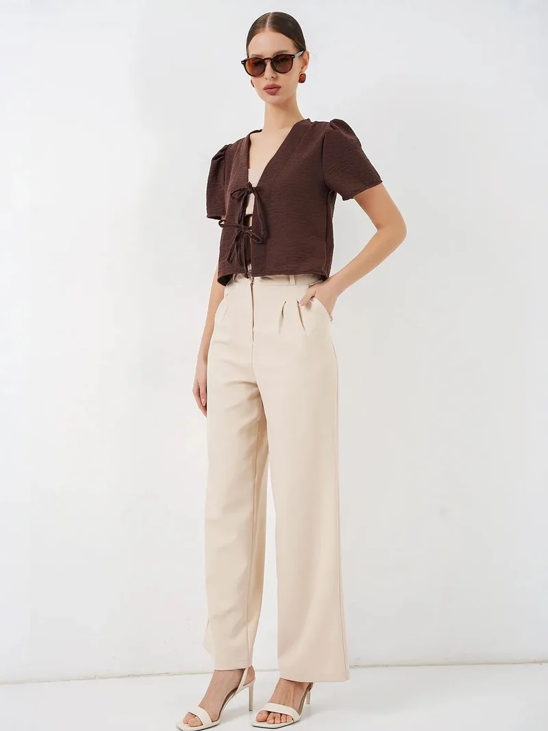 BIG DART BDART Textured V-Neck Linen Blend Crop Top