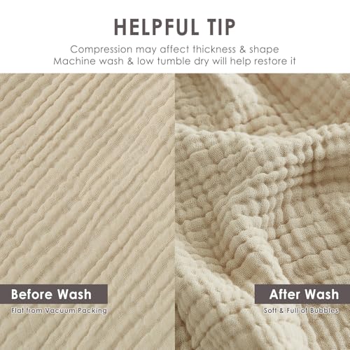 EMME Cotton Blanket King Size for Bed Soft Muslin Blankets 108"x90" Lightweight Breathable Layering Bedspread Coverlet All Season Gauze Blanket, Light Tan - Image 4
