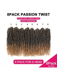 NAYOO Passion Twist Hair - 8 Packs 12 Inch Passion Twist Crochet Hair For Women, Crochet Pretwisted Curly Hair Passion Twists Synthetic Braiding Hair Extensions (12 Inch 8 Packs, T27)  - Image 4