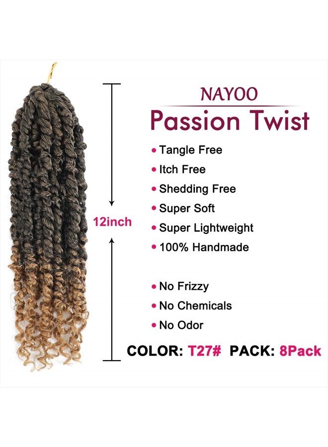 NAYOO Passion Twist Hair - 8 Packs 12 Inch Passion Twist Crochet Hair For Women, Crochet Pretwisted Curly Hair Passion Twists Synthetic Braiding Hair Extensions (12 Inch 8 Packs, T27) - Image 2