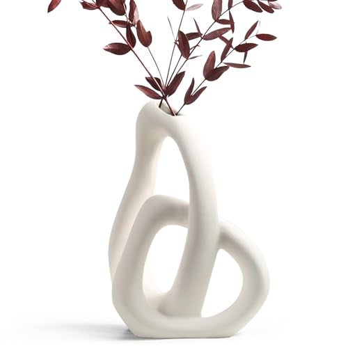 STHIE Modern White Ceramic Flower Vases for Home Decor Aesthetic, Boho Decorative Vase for Bouquet Pampas Grass, Living Room Bedroom Kitchen Maximalist Decor (White) - Image 1