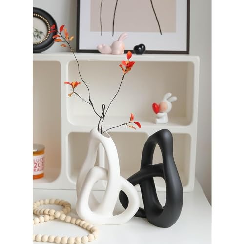 STHIE Modern White Ceramic Flower Vases for Home Decor Aesthetic, Boho Decorative Vase for Bouquet Pampas Grass, Living Room Bedroom Kitchen Maximalist Decor (White) - Image 4
