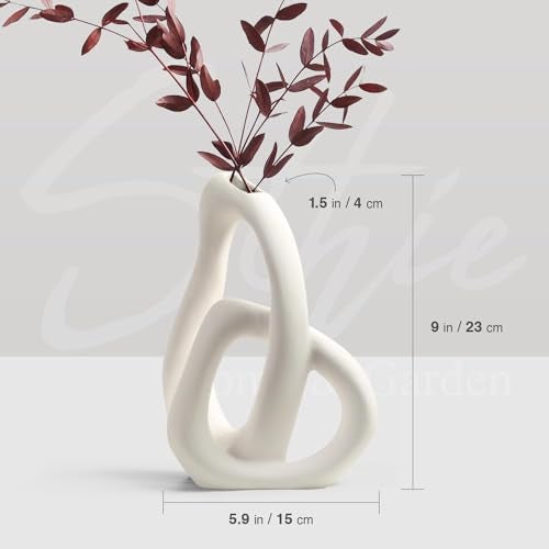 STHIE Modern White Ceramic Flower Vases for Home Decor Aesthetic, Boho Decorative Vase for Bouquet Pampas Grass, Living Room Bedroom Kitchen Maximalist Decor (White) - Image 3