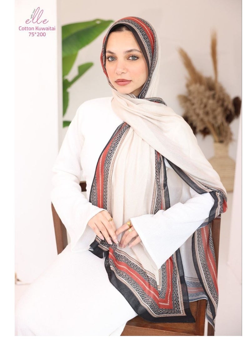 ELLE Luxury Veil Cotton Islamic Hijab for Women for Occasions and Regular Days - Size (200cm x 75cm) - Image 1