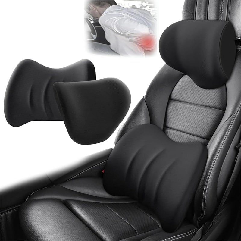 Vruta Headrest Back Cushion Car Seat Neck and Back Memory Foam Waist Cushion Car Neck Pillow a Pair of Car Pillows Neck Pillow Car [ Black, Pack of 1 (Lumber & Pillow) ] - Image 1