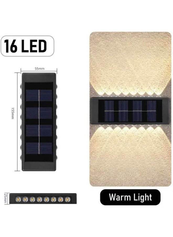 BLUE CORAL 8 Pack Solar Wall Lamp Outdoor Waterproof Solar Powered 16 Led Light UP and Down Illuminate Home Garden Porch Yard Decoration Warm  - Image 2