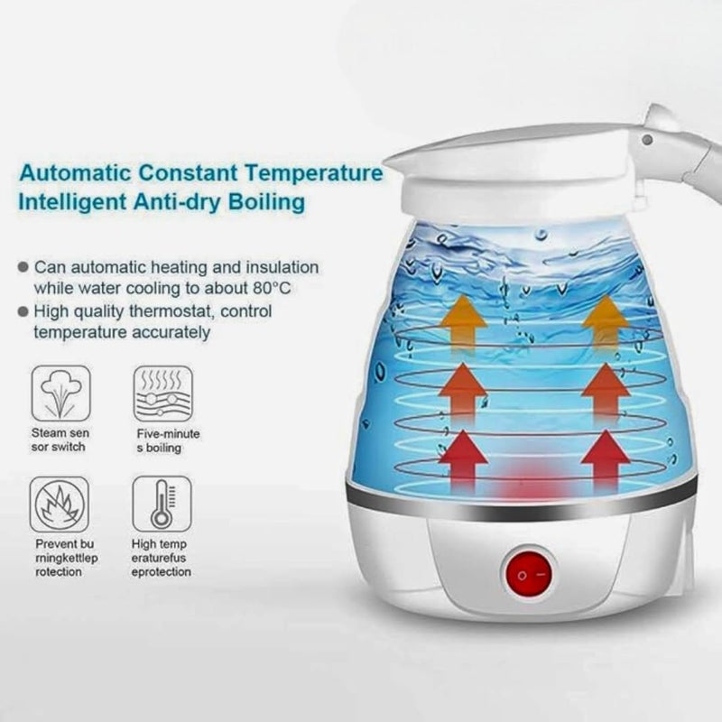 Silicone Foldable Travel Electric Portable Kettle 600ML, 600W Collapsible Hot Water Boiler, 110/220V Compact Kettle with On/Off Button for Travel, Office, Home, Camping, and Easy Storage (Pink) - Image 5
