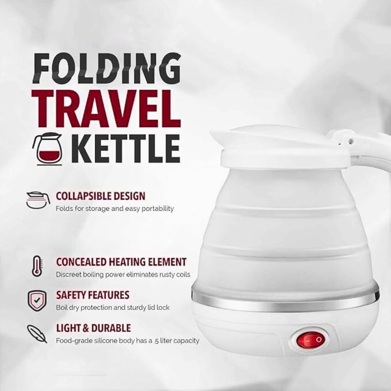Silicone Foldable Travel Electric Portable Kettle 600ML, 600W Collapsible Hot Water Boiler, 110/220V Compact Kettle with On/Off Button for Travel, Office, Home, Camping, and Easy Storage (Pink) - Image 4