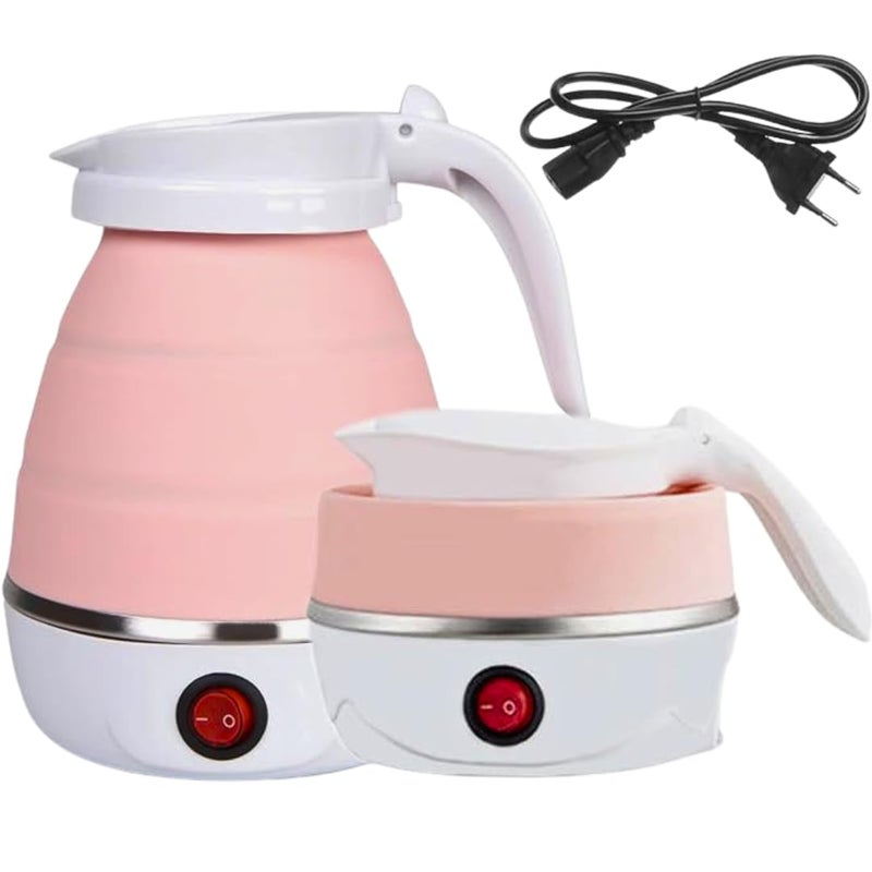Silicone Foldable Travel Electric Portable Kettle 600ML, 600W Collapsible Hot Water Boiler, 110/220V Compact Kettle with On/Off Button for Travel, Office, Home, Camping, and Easy Storage (Pink) - Image 1