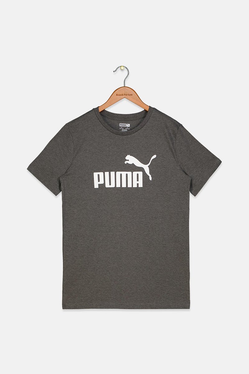 PUMA Kids Boy Round Neck Short Sleeves Brand Logo Print T-shirt, Grey  - Image 1