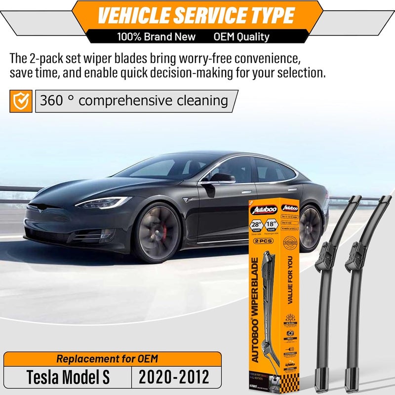 AUTOBOO 28"+18" Windshield Wipers Replacement for Tesla Model S 2012-2020 -Original Factory Quality (Pack of 2) - Image 2