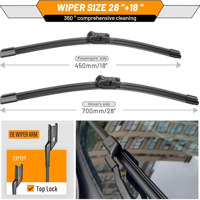 AUTOBOO 28"+18" Windshield Wipers Replacement for Tesla Model S 2012-2020 -Original Factory Quality (Pack of 2) - Image 3