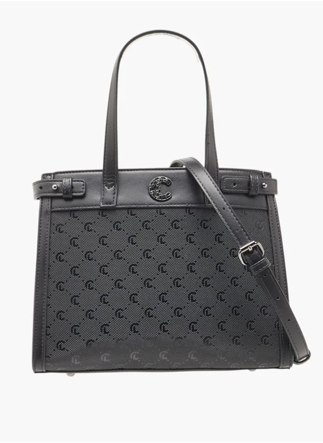 MISSY Women Missy Monogram Textured Tote Bag with Detachable Strap and Handles Ramadan Collection