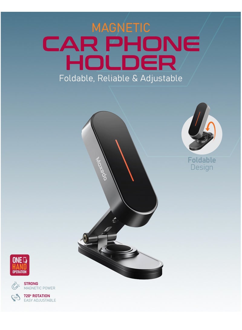 Moxedo Magnetic Car Phone Holder Foldable Adjustable One-Handed Operation Aluminum Alloy 360° Rotation with Metal Plate for All Smartphone - Image 2