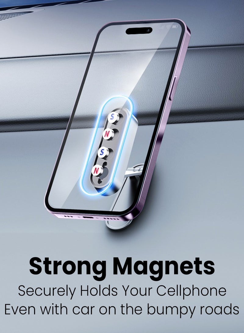 Moxedo Magnetic Car Phone Holder Foldable Adjustable One-Handed Operation Aluminum Alloy 360° Rotation with Metal Plate for All Smartphone - Image 4