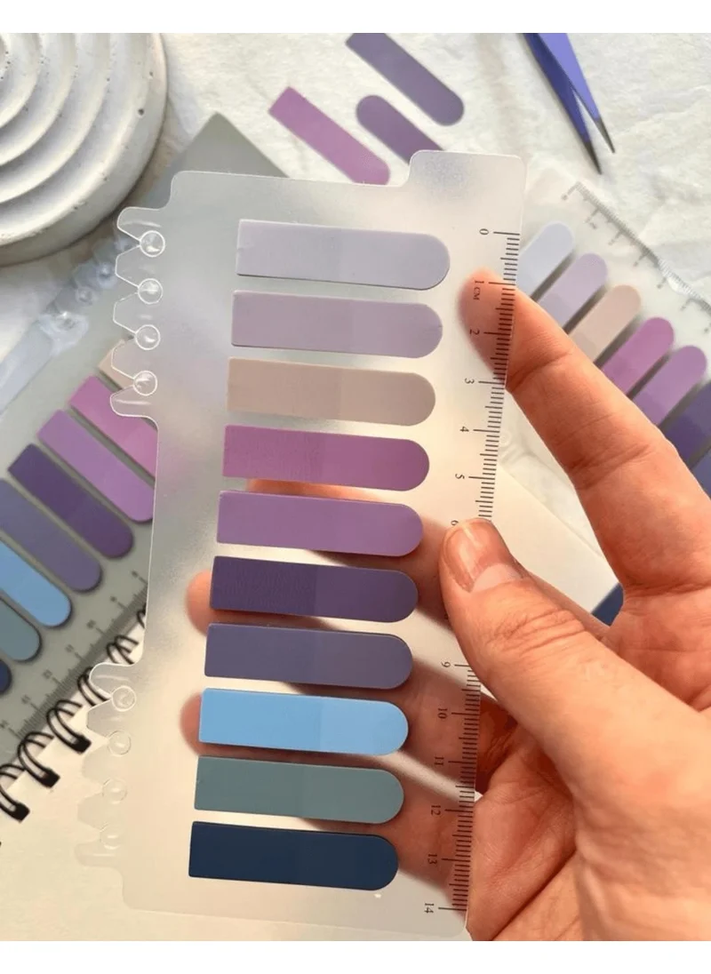 Kağıt Gemi Dükkan Paper Ship Shop 10 Colored Ruler Purple and Blue Shades Oval Transparent Pet Index / Index Sticker / Sticky Note