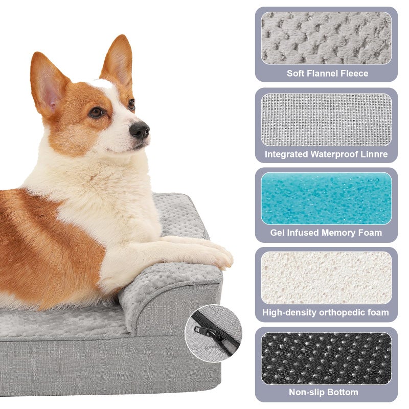 Rainmr Orthopedic Dog Bed Medium Size Dog, Memory Foam Dogs Bed for Medium Dogs, Washable Removable Cover, Nonskid Bottom, Waterproof, for Indoor, Outdoor, Crate ï¼† Car Use, 35x23x6 Inches, Light Grey - Image 3