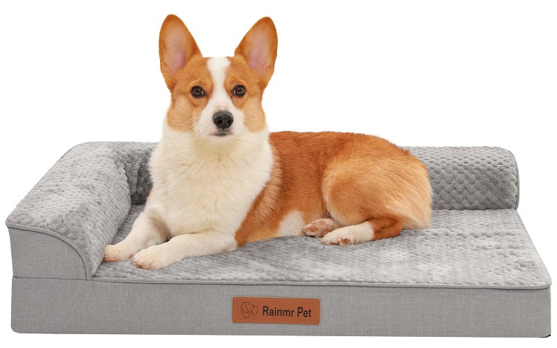 Rainmr Orthopedic Dog Bed Medium Size Dog, Memory Foam Dogs Bed for Medium Dogs, Washable Removable Cover, Nonskid Bottom, Waterproof, for Indoor, Outdoor, Crate ï¼† Car Use, 35x23x6 Inches, Light Grey - Image 1