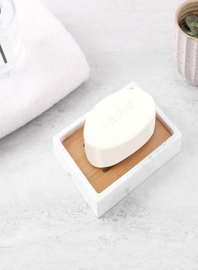 Luxspire Bamboo Soap Dish, Resin Soap Holder with Drainage, Wooden Soap Dish for Shower, Bathroom, Sink, Kitchen and Countertop, Gravel White - Image 2