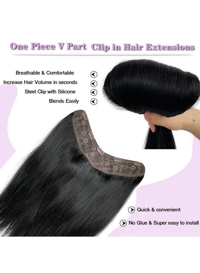 Smartinnov Clip In Hair Extensions Real Human Hair Jet Black 3/4 Full Head Clip Hair With 5 Secure Clips 16Inch One Piece V Shape Hairpiece Clip On Hair Extensions 80G For Women With Thinning Hair - Image 3