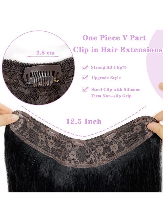 Smartinnov Clip In Hair Extensions Real Human Hair Jet Black 3/4 Full Head Clip Hair With 5 Secure Clips 16Inch One Piece V Shape Hairpiece Clip On Hair Extensions 80G For Women With Thinning Hair - Image 2