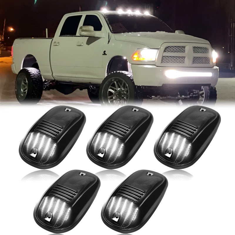 RF Auto LED Cab Lights 5Pcs Smoked Cab Roof Marker Lights Compatible with Ram 1500 2500 3500 20032018 Pickup Trucks Roof Running Lamps